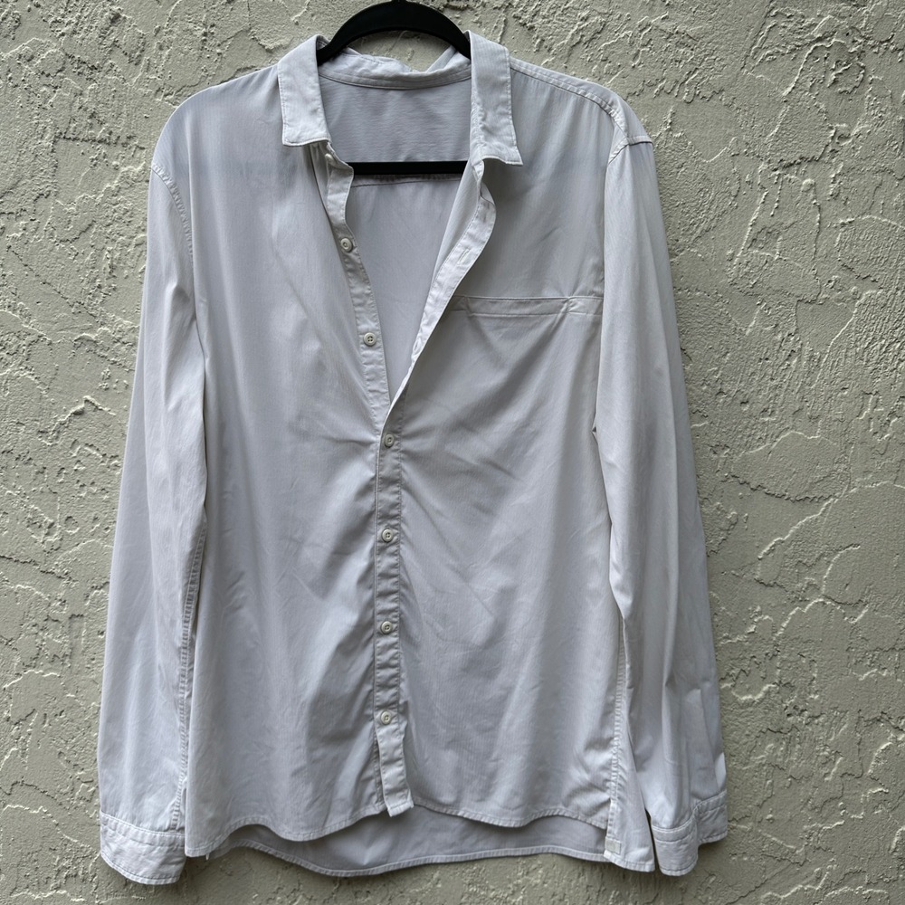 Lululemon Mens White Long‎ Sleeve Button Down Shirt Tech Fabric Size Large